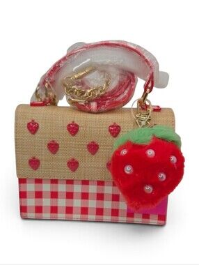 ❤️▪️Betsey Johnson▪️Red & Beige Strawberry Embellished Top-Handle Satchel